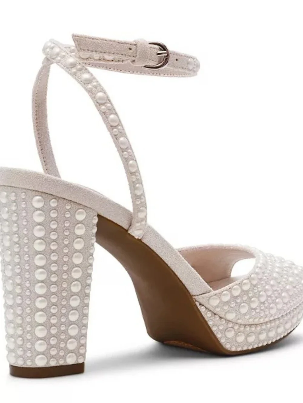 Anne Klein Vanna-P Pearl Embellished Platform Block Heel Sandals Size 9 New